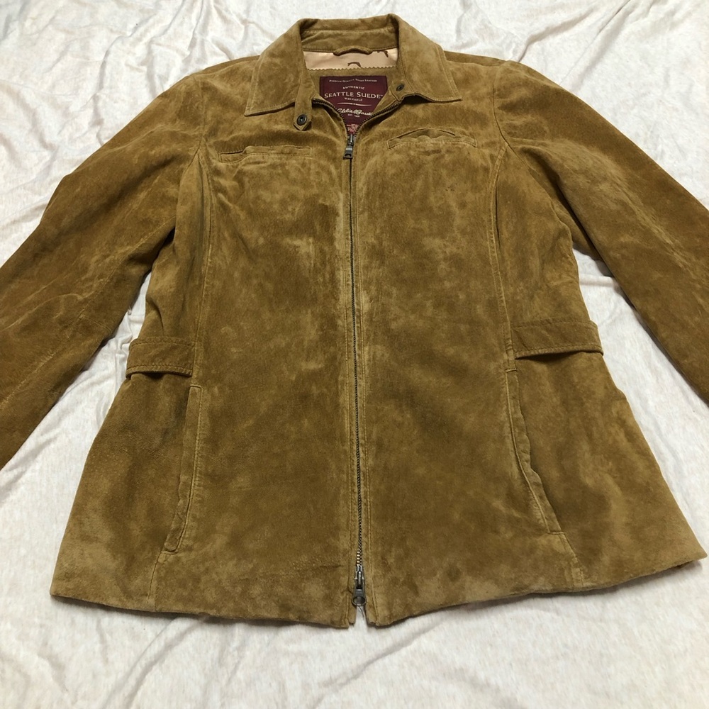 Eddie Bauer Seattle Suede Jacket with Patterned Satin Lining Leather Y2K Outdoor - Picture 12 of 15